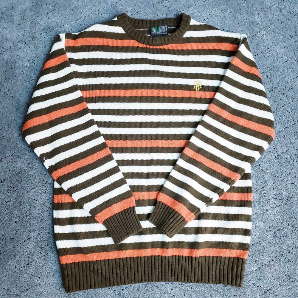 Southpole Sweater Mens Medium Brown Orange Striped Heavy Knit Streetwear Hip Hop